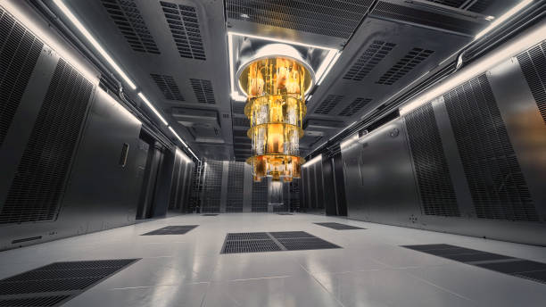 Quantum Computer Lab, 16mm Camera shot. Inside the Quantum Lab, a low camera shot, long room. quantum stock pictures, royalty-free photos & images