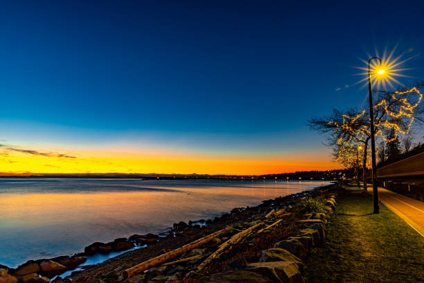 The White Rock Beach in British Columbia, Canada at sunset