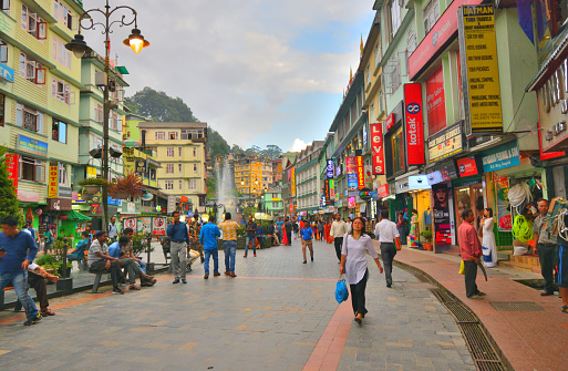 Gangtok, India - September 06, 2018: People walking in the busy MG Marg street.