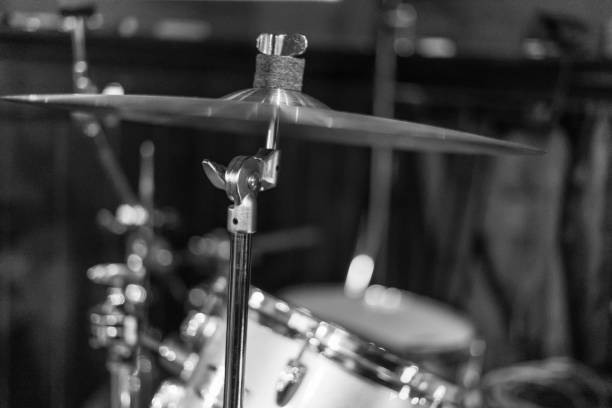 istock Grayscale of a cymbal on a blurred background 1455928725