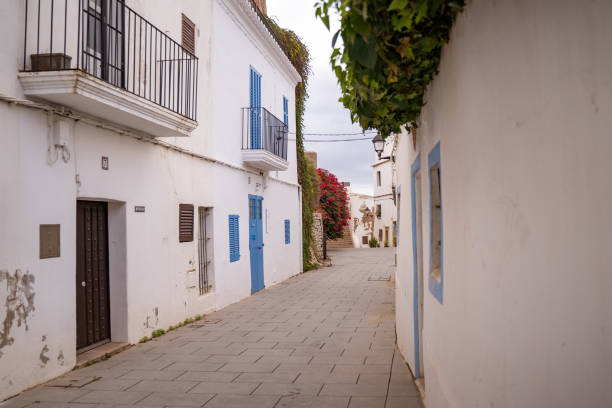istock Closeup of streets with white buildings 1455929742
