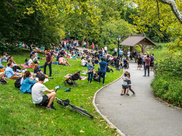 New York, . Street musicians playing in Central Park for Sunday picnic music. New York City.