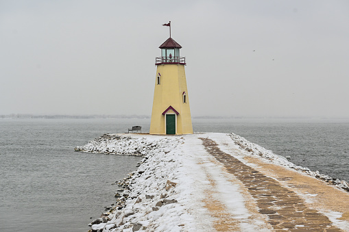 A beautiful winter view of the Lake Hefner Lighthouse, Oklahoma