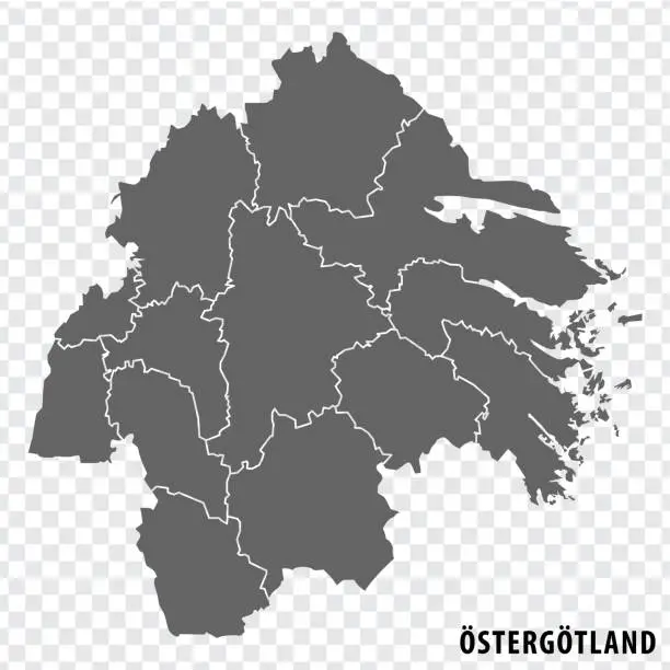 Vector illustration of Blank map Ostergotland  County  of  Sweden. High quality map Ostergotland   County on transparent background for your web site design, logo, app, UI.  Sweden.  EPS10.