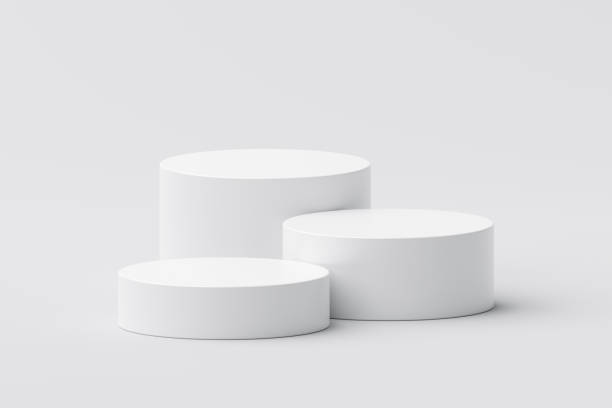 istock Modern white product stage display scene 3d podium background with minimal geometric platform base or empty presentation round stand mockup and blank premium show pedestal soft clean floor concept. 1455935290