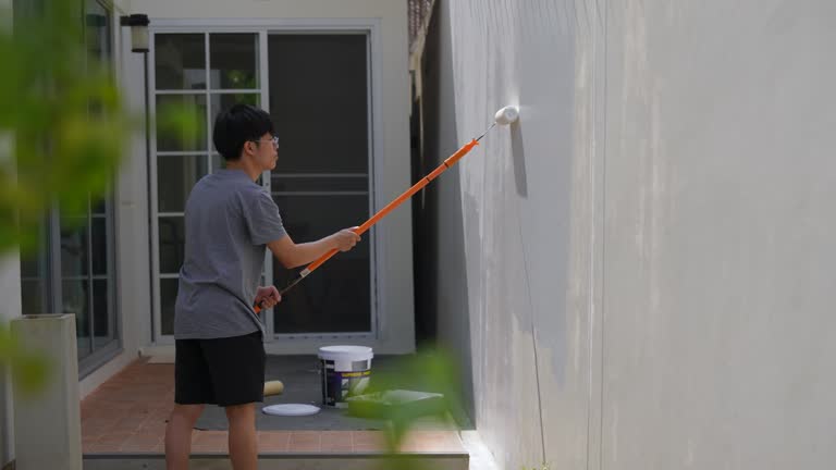 Man painting wall at home