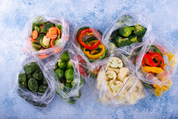 istock Different frozen vegetables. Food storage. 1455936555