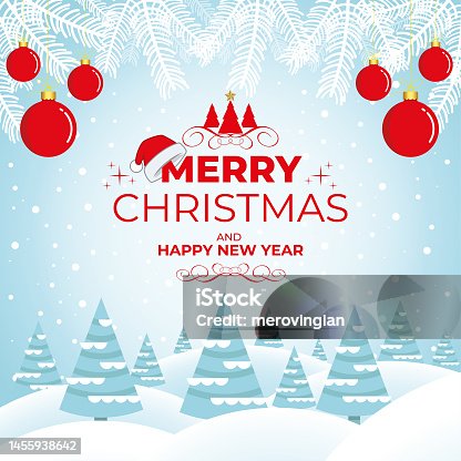 istock Happy New Year Greeting Card with winter landscape 1455938642