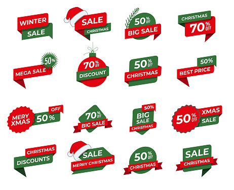 Christmas sale tags collection. Special offer, big sale, discount, best price, xmas sale banner set. Flat design of shopping or online shopping