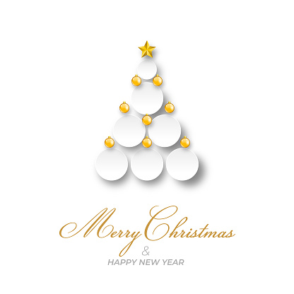 Simple Christmas card design with pine tree image composed of circular shapes