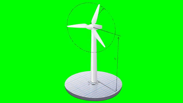 Animation loop of a planned wind turbine (green background)