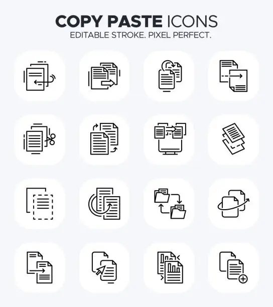 Vector illustration of Copy Paste Icons - Cut, Paste, Copy, Duplicate and Clipboard Symbols