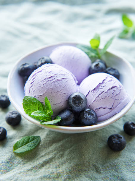 istock Homemade blueberry  ice cream with fresh blueberries 1455942300