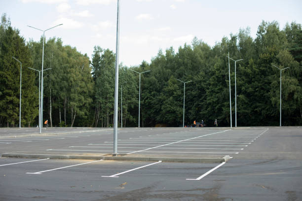 istock Empty parking. Large area for cars. Parking place. 1455943599