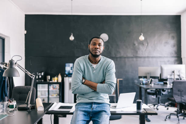 istock Confident African businessman at the office 1455943815