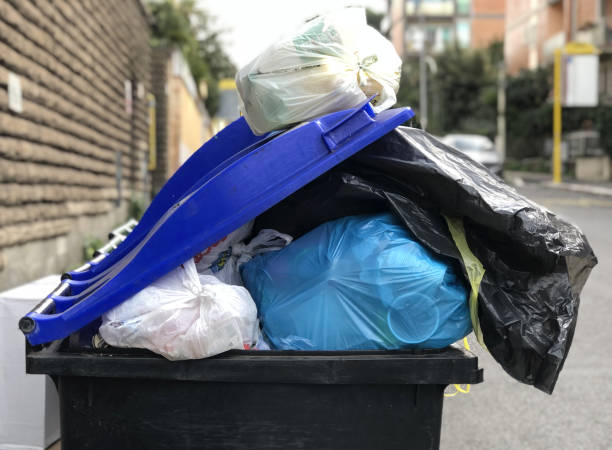 istock Overflowed garbage bin in the street 1455947633