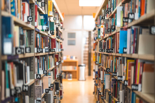 pusta sala księgowa w bibliotece - school library zdjęcia i obrazy z banku zdjęć