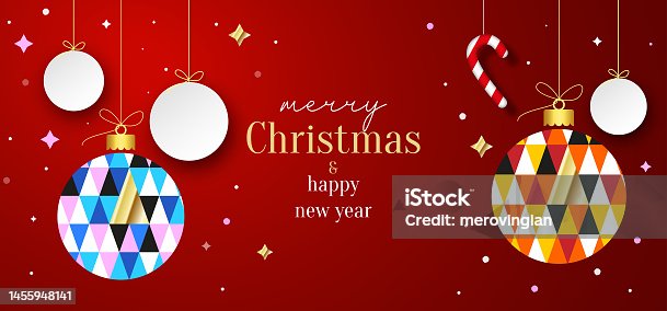 istock Merry Christmas and Happy New Year greeting card 1455948141