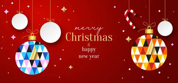 Vector illustration of Merry Christmas and Happy New Year greeting card