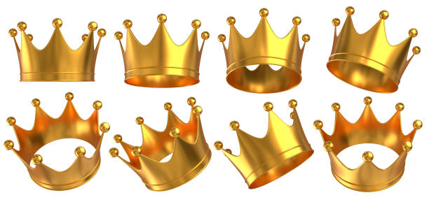 Gold colored crown on black background. Horizontal composition.