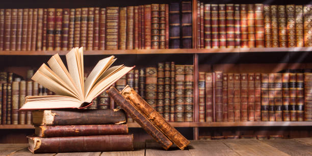 istock Vintage old hardback books. Education background. Back to school. Copy Space. 1455950896