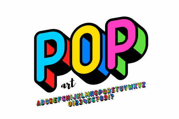 ilustrações, clipart, desenhos animados e ícones de fonte estilo pop art - música pop