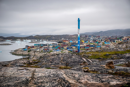 View of the Arctic City of Ilulissat, Greenland From the Hills Above