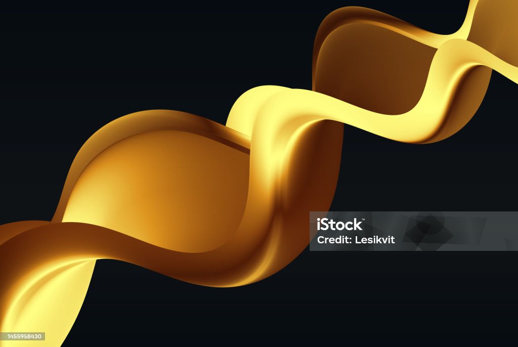 Golden Wave Abstract Pattern Abstract Wavy Shiny Golden Wave Design Element On Black Background ...