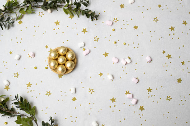 istock Top view of a Christmas table decorated with mistletoe 1455958956