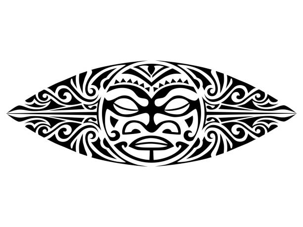 stockillustraties, clipart, cartoons en iconen met polynesian style tattoo design with mask. isolated round tattoo vector. - maoritatoeages