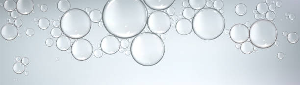 Background with drops or liquid silver bubbles Background with drops, liquid silver colored bubbles. Water, serum, gel or collagen texture. Beauty product, moisture, skincare production. Skin care cosmetic hydration Realistic 3d vector design skin care background stock illustrations