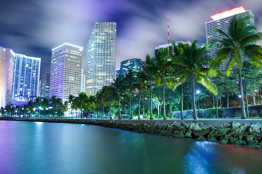 Long exposure shot of the Downtown Miami area