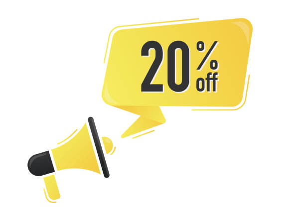 istock 20 percent off. Megaphone and colorful yellow speech bubble with quote. Blog management, blogging and writing for website. Concept poster for social networks, advertising, banner 1455963229