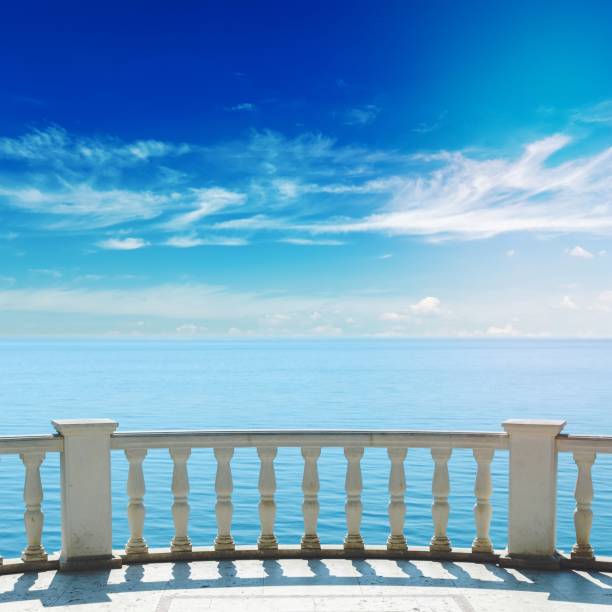 istock view to sea from terrace with balcony under cloudy sky 1455964951