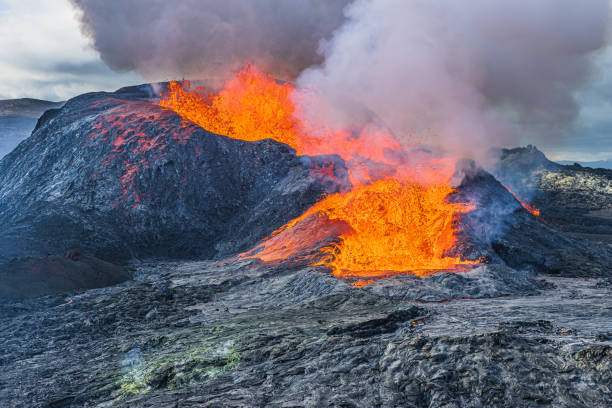 istock active volcano spews lava on Iceland 1455967671