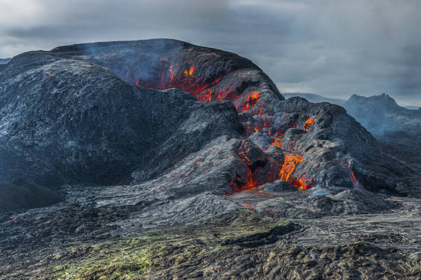 istock Volcanic crater after eruption with some lava 1455967850