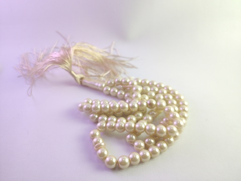 Cikarang, Indonesia- 14 December 2022: pearl long necklace, special order, handmade, expensive, for prayer