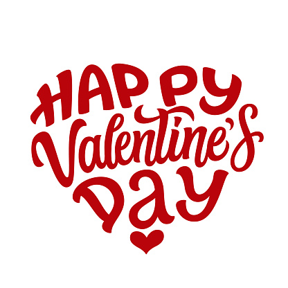 Happy Valentine's day. Hand lettering red text in a heart shape isolated on white background. Vector typography for banners, greeting cards, posters