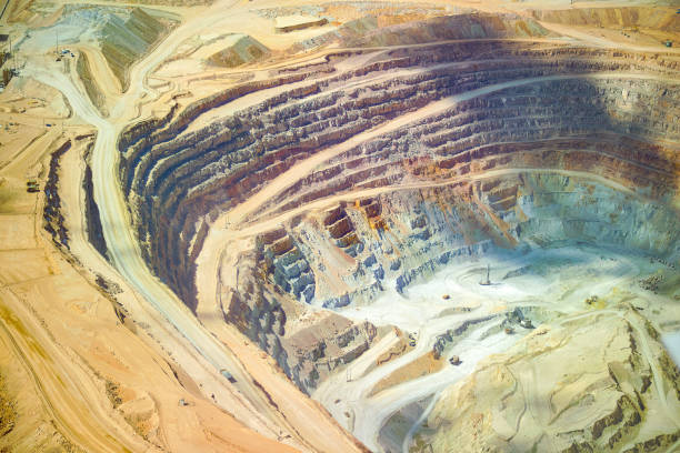 Aerial view of the pit of a copper a mine stock photo
