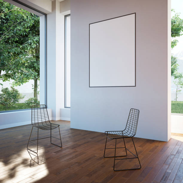 Interior poster mock up with horizontal empty wooden frame,Scandinavian style,3d rendering
