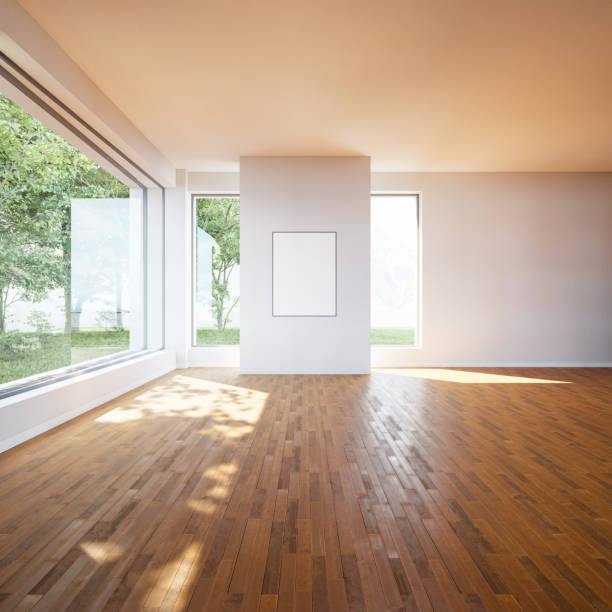 istock Interior poster mock up with horizontal empty wooden frame,Scandinavian style,3d rendering 1455974472
