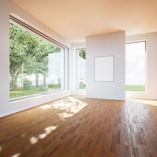 istock Interior poster mock up with horizontal empty wooden frame,Scandinavian style,3d rendering 1455974586