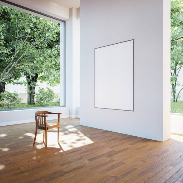 istock Interior poster mock up with horizontal empty wooden frame,Scandinavian style,3d rendering 1455975658