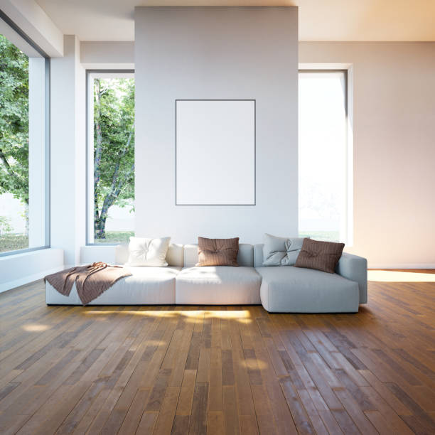 istock Interior poster mock up with horizontal empty wooden frame,Scandinavian style,3d rendering 1455975846