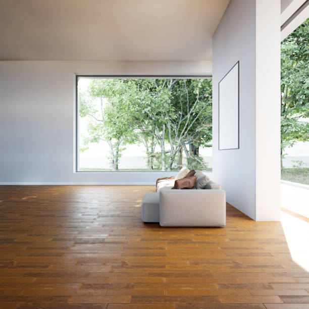 istock Interior poster mock up with horizontal empty wooden frame,Scandinavian style,3d rendering 1455976025