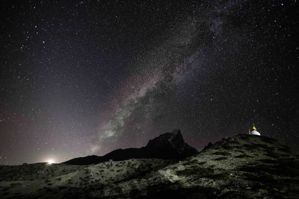 istock Milky Way over Dingboche, Nepal, with a rising moon and a Stupa in view. 1455976067
