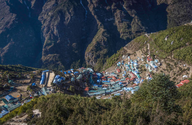 istock Looking down on Namche Bazaar in early morning sun 1455976086