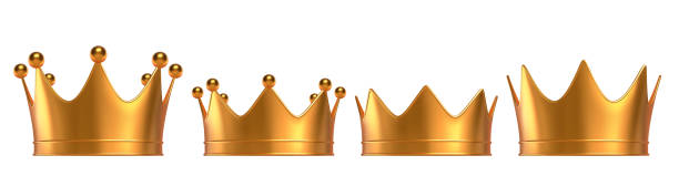 ilustrações, clipart, desenhos animados e ícones de coroas douradas do vetor realista para a rainha e o rei. - crown gold coat of arms king