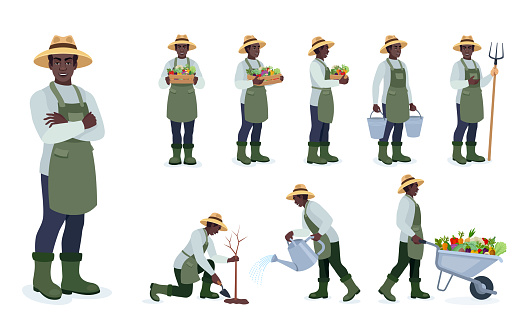 African American farmer .  Different poses design.