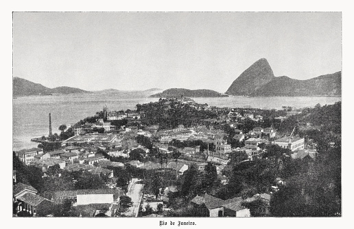 Historical view of Rio de Janeiro - second largest city in Brazil. Halftone print after a photograph, published in 1899.
